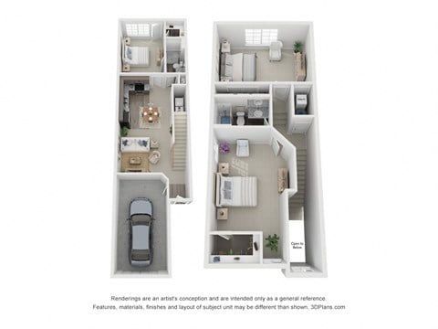Floor plan for 3 beds, 2 baths, 1196 sqft